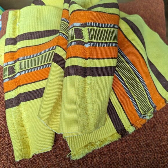 Vintage 70’s Table Runner Groovy Fall Autumn Mustard Stripe Tapestry Cloth Boho - Picture 3 of 7